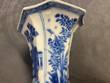 A Chinese blue and white five-piece garniture with boys and ladies, Kangxi